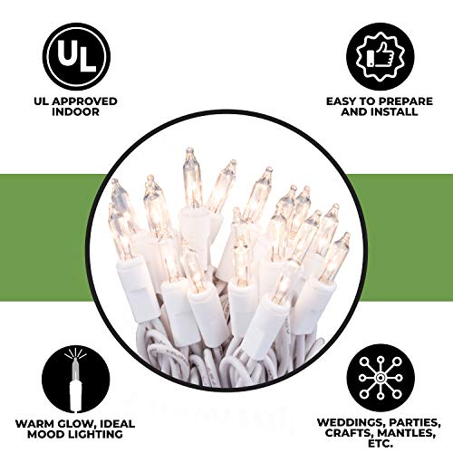 20 Count Vermont Clear Christmas String Lights on White Wire, UL Approved for Indoor Use, 4.9 Feet Total Length