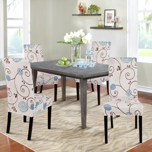 Image of SearchI Dining Room Chair Covers Set of 6, Stretch Printed Parsons Chair Slipcovers Super Fit Spandex Removable Washable Kitchen Chair Protector Cover for Dining Room, Hotel, Ceremony (Ball Flower)