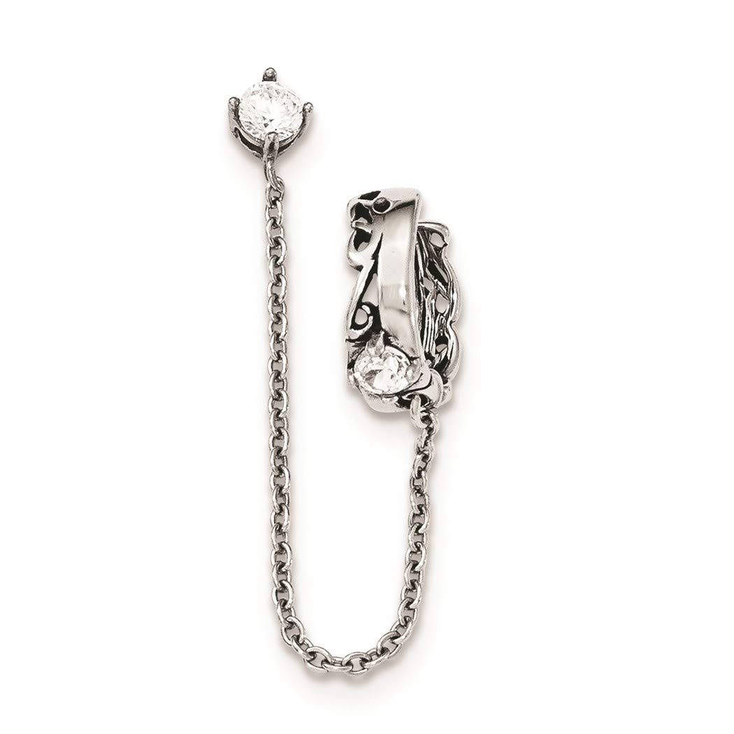 JewelryWebStainless Steel Post Earrings and Polished With CZ Cubic Zirconia Simulated Diamond Cuff Earrings (sold Single) Measures 4.7 Jewelry Gifts for Women