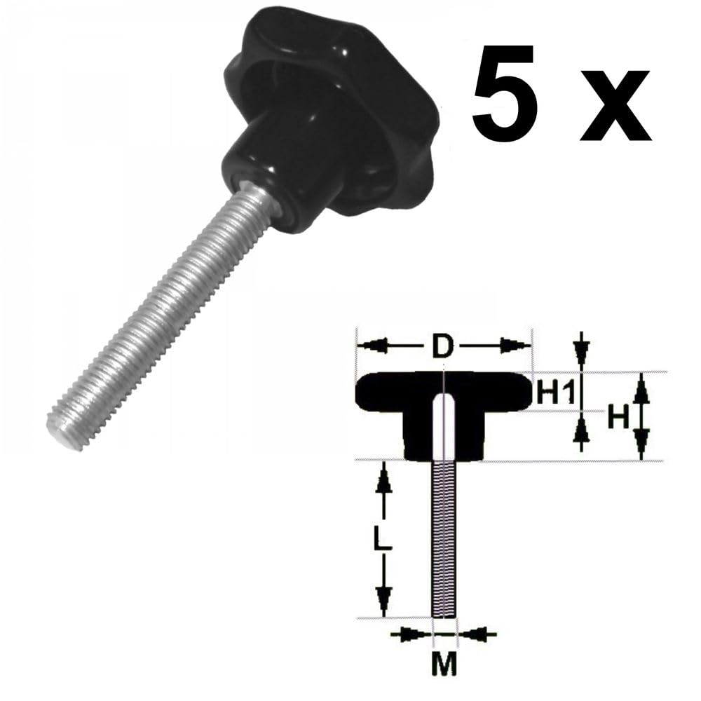 5 Stück - Sterngriffschraube M8 x 30 mm DIN6336 A schwarz Ø40  