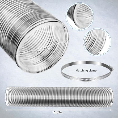 Image of Amylove 6 inch x 10' Lawn Vacuum Hose Flexible Duct Hose Long PVC Dust Collection Hose with 4 Stainless Steel Hose Clamps Puncture Resistant Fume Dust Collector Hose for Vacuums Cleaner Collection System