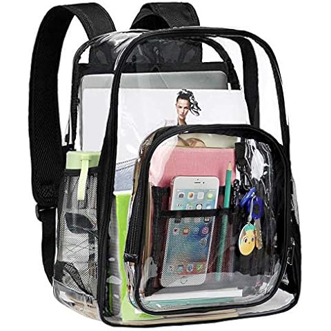 FEWOFJ Clear School Backpack, Large PVC See Through Bookbag Transparent Casual Rucksack Cover