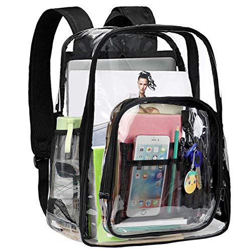 Heavy Duty Clear Backpack, Large PVC Plastic See Through School Bookbag Transparent Casual Daypacks for Men(Black) - Main Image