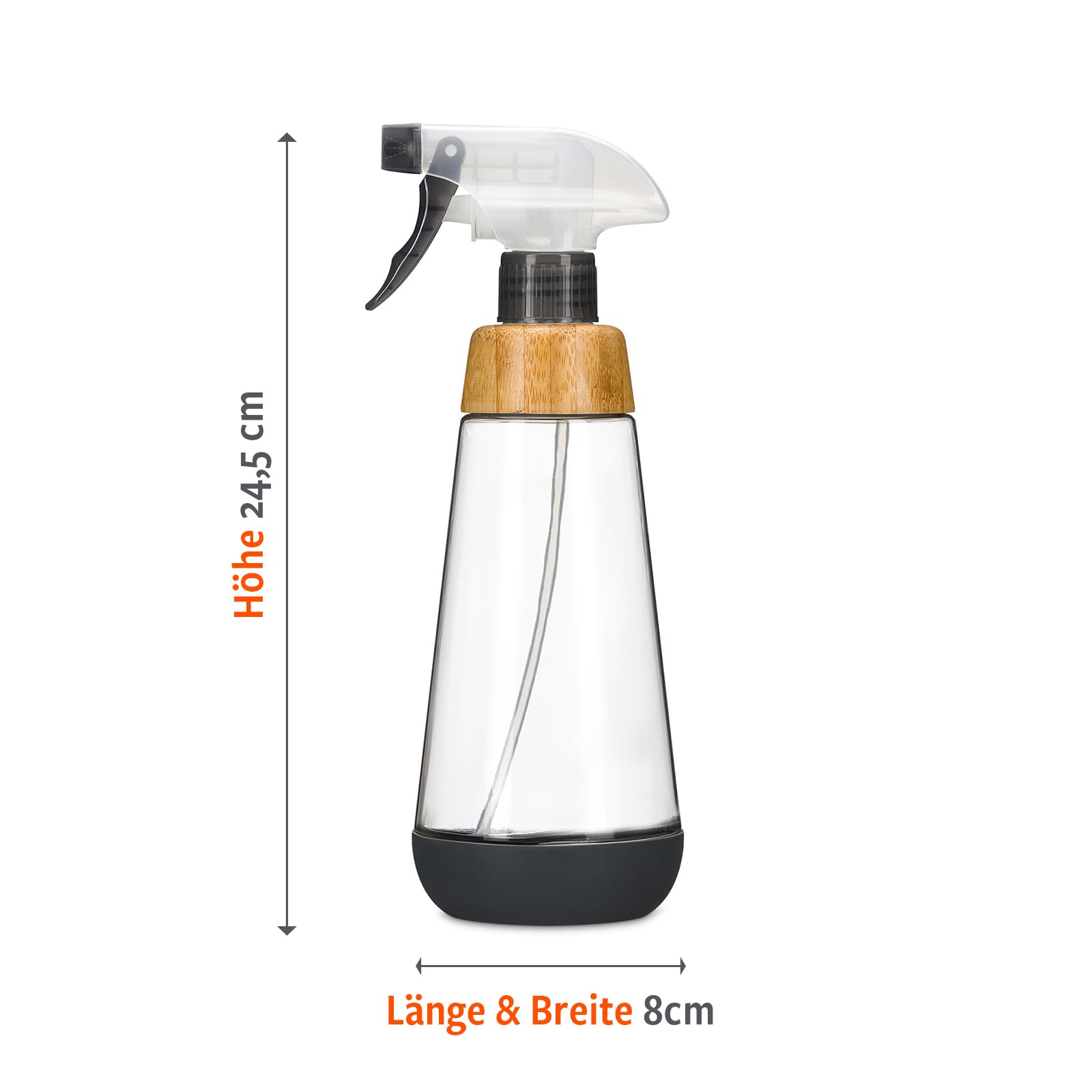 Full Circle Bottle Service Glas-Sprühflasche mit einstellbarem Zerstäuber für Putzmittel oder zur Pflanzenpflege - Wiederverwendbare Spühflasche mit Bambushals und Silikonbasis - 475ml
