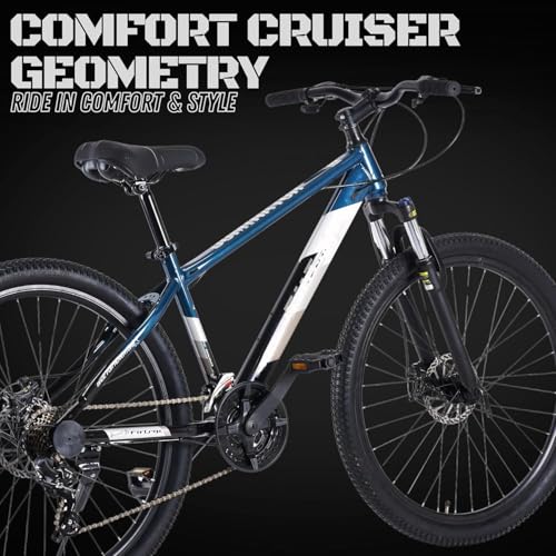 Image of FitTrip Dominator 26T 21 Speed Gear Bicycle for Men with Front Zoom Lockout Suspension & Dual Disc Brake Mountain Bike | Imported Clarks UK Disk Brakes | Unisex MTB Cycle (Mariana Teal Blue)