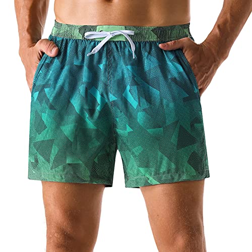 Nonwe Men's Bathing Suit Soft Relaxed Fit Quick Dry Gradient Geometry Board Shorts Green 40