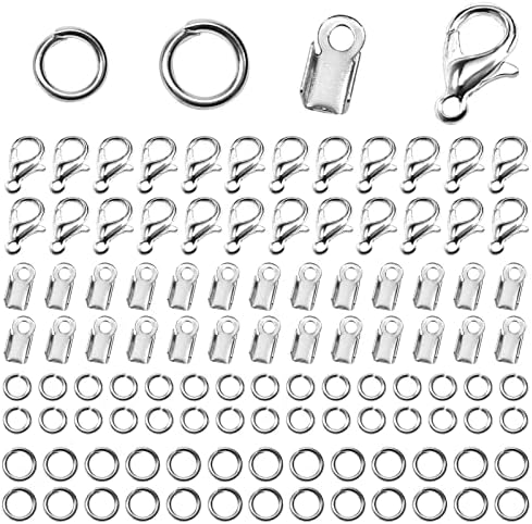 TOAOB 550pcs Lobster Claw Clasps with Cord Ends and Jump Rings Silver Tone Jewellery Connector for DIY Crafts Bracelet Necklaces Making
