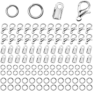TOAOB 550pcs Lobster Claw Clasps with Cord Ends and Jump Rings Silver Tone Jewellery Connector for DIY Crafts Bracelet Necklaces Making
