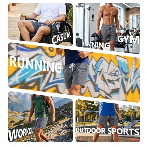 Jeixopu Mens Cotton Shorts 5 Inch Sweat Gym Workout Athletic Fitness Shorts for Men with Pockets (Drak Gray-XL) - image 6