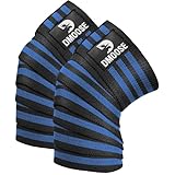 DMoose Fitness 重量挙げ、パワーリフティング、ジムワークアウト、クロスフィット、長い78インチの長さ、強化ファスニングストラップ、男性または女性用圧縮膝ラップ 78インチ ブルーストライプ(ペア)
