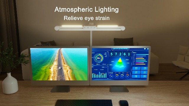 Image of Micomlan Led Desk Lamp for Home Office, White Architect Desk Lamp with Clamp for Crafting, 24W Bright Rotatable Led Table Light Stepless Dimming Tempering Wide Computer Light with Atmosphere Lighting