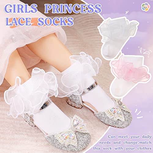Girls Ruffle Socks Cute Double Lace Frilly Princess Dress Cotton Socks for Kids Toddler Girls 2 Pairs3