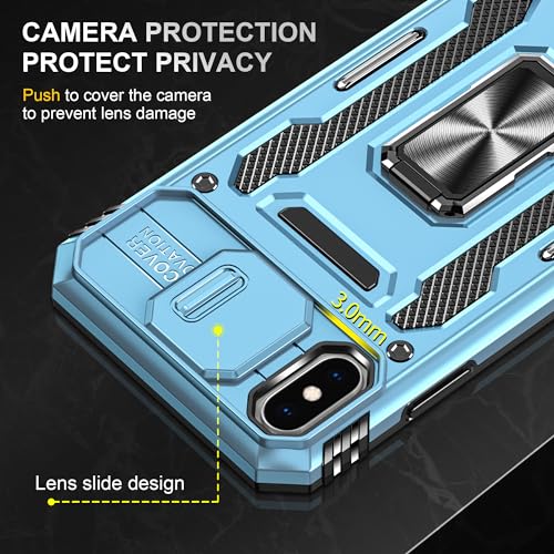 Image of Polycarbonate Slide Camera Cover with Ring Holder Mobile Phone Back Cover for iPhone X /XS (Blue)
