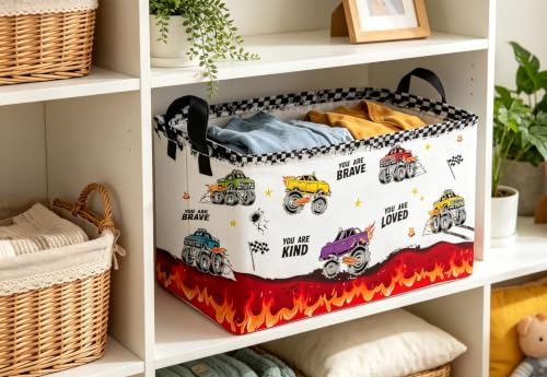 Image of Essme Rectangular Car Basket,Cute Storage Bins Organizer with Handles for Room Decor, Shelf Basket.(Flame car