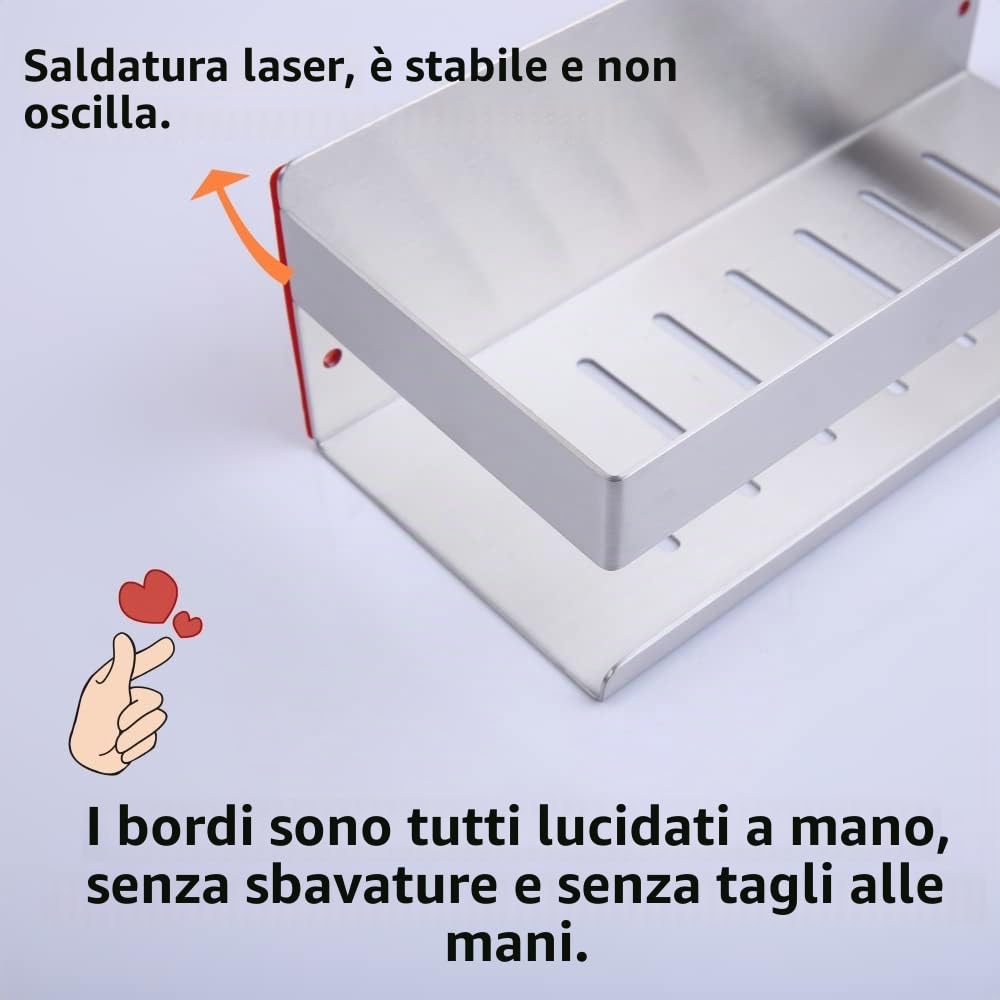 Mensola da Doccia Senza Foratura SUS304 Acciaio Inossidabile Nichel Spazzolato 23CM