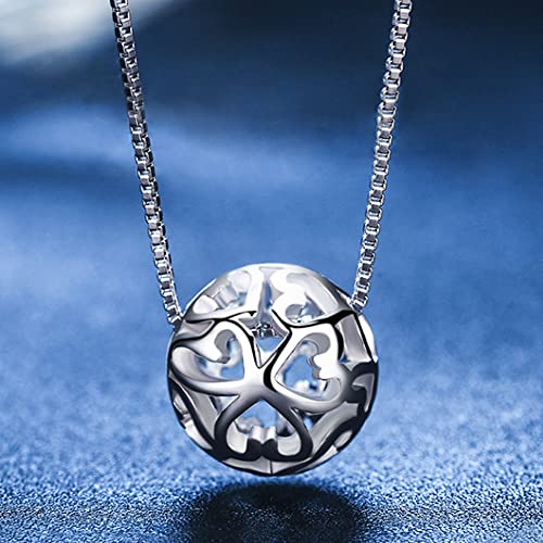 Women 925 Sterling Silver Necklace - Pattern Hollow Ball Pendant Choker- Charm Box Chain 17" - Italian Silver Fine Jewelry Gift3