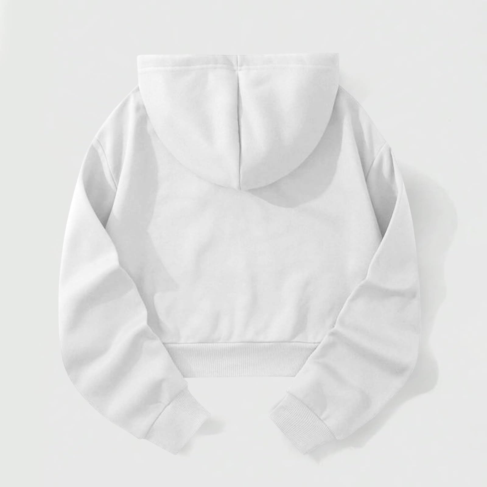 Sudadera corta con capucha y hombros caídos para mujer, con cordón, manga larga, informal, de forro polar, para otoño