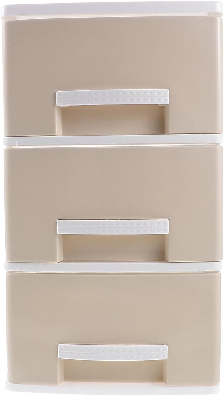 Plastic Storage Drawers Organizer for Desktop Office Desk Storage Bin in Khaki Smooth Polished Multi-compartment Plastic Drawer Unit for Efficient Accessory Organization