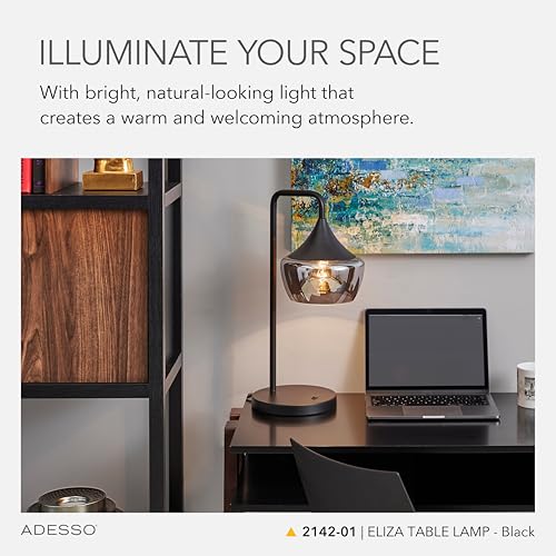 Adesso Black Table Lamp with Smoked Glass Dome Shade – Ambient Accent Lighting for Bedroom, Living Room or Home Office, 20.25” Tall by Adesso - Image 3