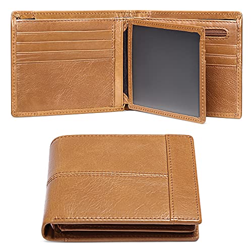 GAEKEAO Geldbörsen für Herren aus echtem Leder, RFID-Blockierung, schmale, zweifach gefaltete Geldbörse mit Reißverschluss-Münzfach, 15 Kreditkarten, 2 Geldscheinfächer, Herren-Geldbörsen Cover