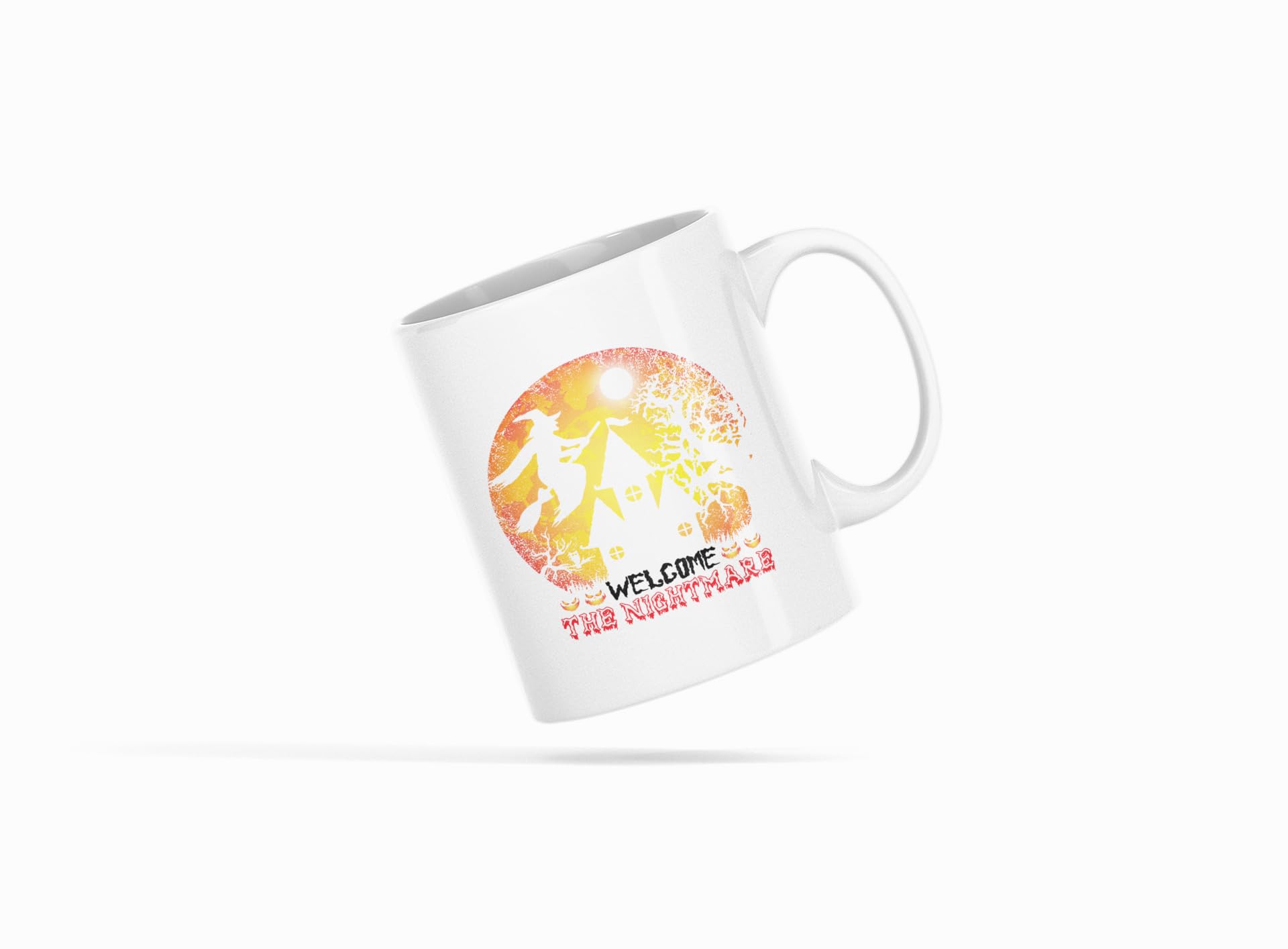 Yellow Orrange Welcome The Nightmare Flying Witch Printed Ceramic Coffee Mug 250 Ml 1