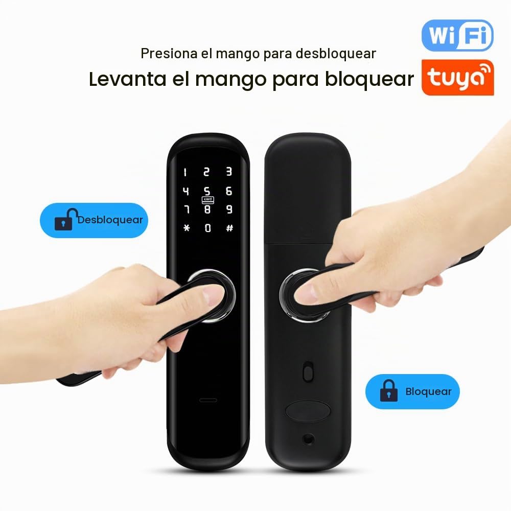 TUYA - Cerradura inteligente para puerta con asa: 5 en 1 cuenta con autenticación biométrica, contraseña digital, entrada sin llave de huellas dactilares y cerradura electrónica Bluetooth