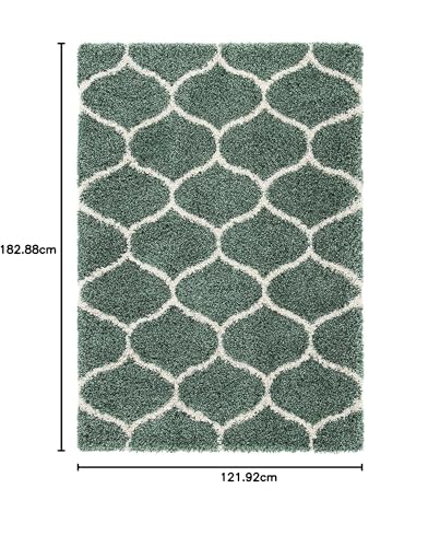 Image of Handwoven Microfibre 3D Rug for Living Room (Light Green & Ivory Moroccan, 4 X 6 Feet, Microfibre)