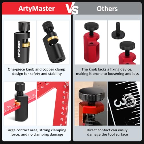 ArtyMaster Stair Gauges Set with Rubber Pad, Stair Gauges for Framing Square and Carpenter Square, Framing Jig Circular Saw, Attachment Tool for Carpentry Squares Framing, Stair Gauges Knobs Tool - Image 2