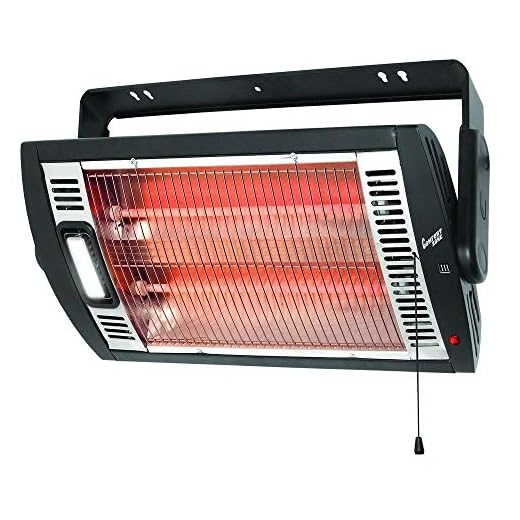 Comfort Zone CZQTV5M Ceiling Mounted Radiant Quartz Infrared Work Shop Space Heater Unit with Adjustable Angle Halogen Lighting