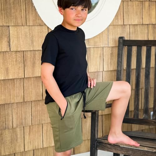 BIG ELEPHANT Kids Casual Shorts with Zipper Pockets and Drawsting, Youth Boys Athletic Shorts for Running Playing4