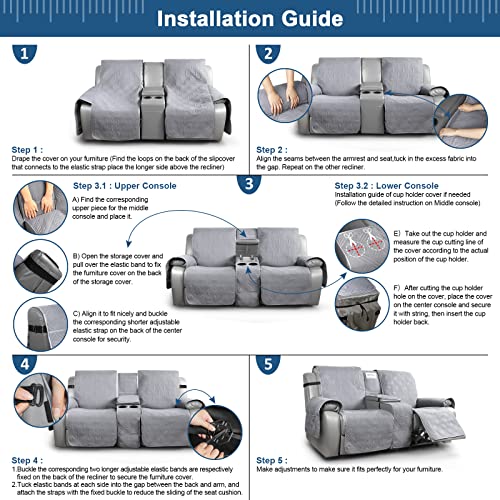 Image of TAOCOCO Loveseat Recliner Cover With Center Console, 100% Waterproof Pet Protector for Dual Reclining Furniture, Split Design With Straps (2 Seater, Gray)