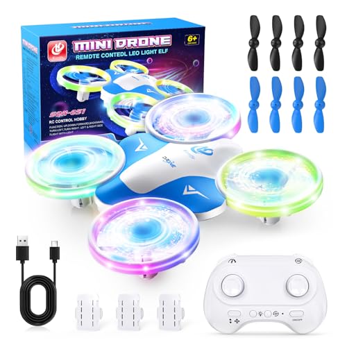 Korffe Mini drone pour enfants de 6 7 8 9 et 10 ans et plus, jouet avion télécommandé pour enfants et débutants avec lumières LED, idéal pour l'intérieur et...