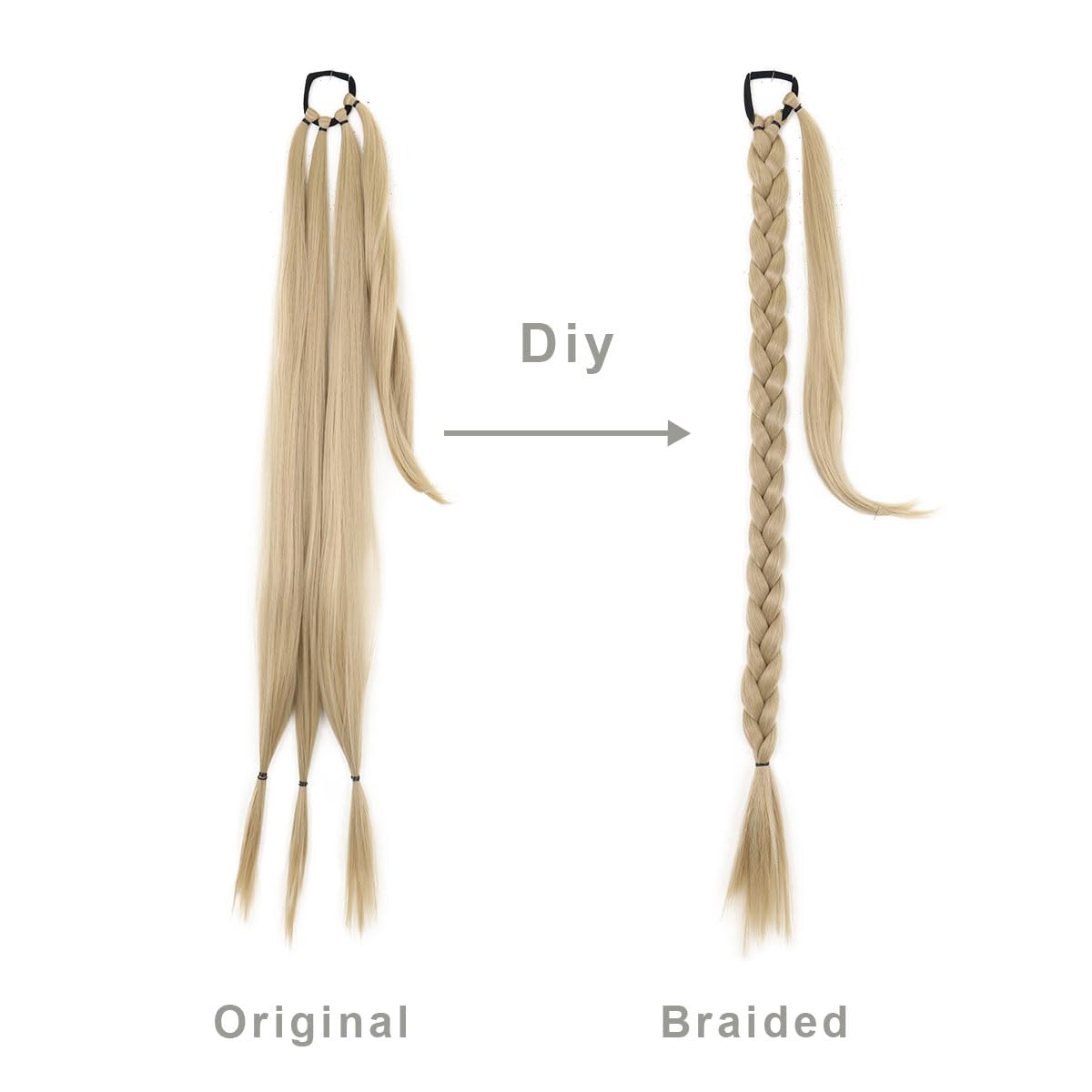 prinfantasy Ponytail Hair Extension Long Braided Hair Ash Blonde Straight Wrap Around With Scrunchies Seamless Ponytails for Women Synthetic Pony Hairpieces for Daily Wear Braiding Hair MW267 - Image 3