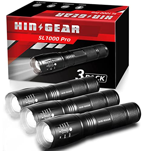 Hinsgear Led Flashlights Sl1000 Pro - 3 Pack Single Mode Bright Military Grade Flashlight, High Lumens Handheld Flash Lights Zoomable, Waterproof, Tactical & Camping Accessories #TOP23
