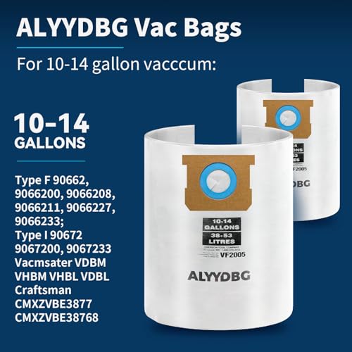 Image of for 2-1 /2 inch Port Shop Vac Bags 10-14 Gallon, Type F 90662 9066200 9066233; Type I 90672 9067200 9067233; VF2005, High Efficiency Disposable Fine Dust Collection Vacuum Filter Bags (5 Pack)
