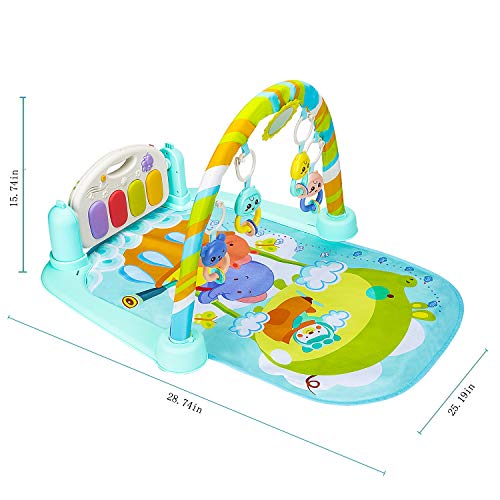 Christoy Baby Play Gym Kick And Play Mat Newborn Activity Gym Lay & Play 3 In 1 Fitness Music And Lights Fun Piano (Blue) #TOP2