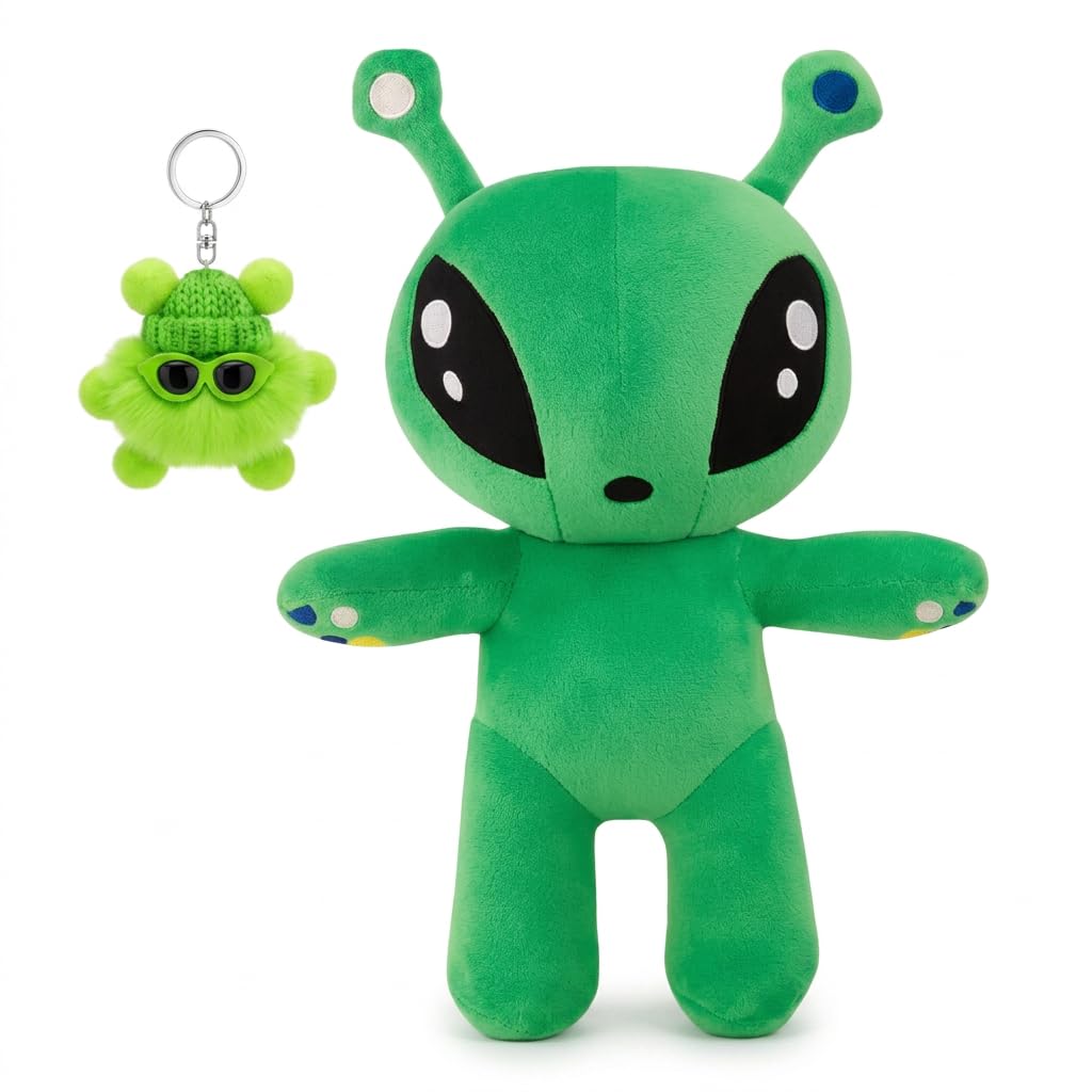 2 PCS Alien Plush Figure Set, 35cm Soft Stuffed Alien Plush with Mini Charm, Plush Figure Gift for Adult Collectors