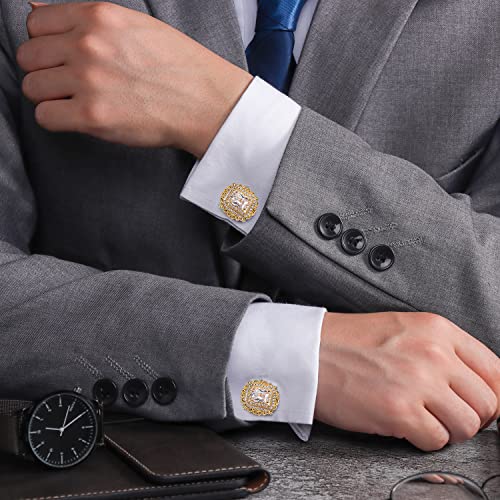 Image of HAWSON Cufflinks for Men, Gold Diamond Crystal Cufflinks for Groom Husband Personalized Gifts, Mens Formal Wedding Business Cufflinks, Luxurious Gorgeous Cuff Links French Shirt Accessories