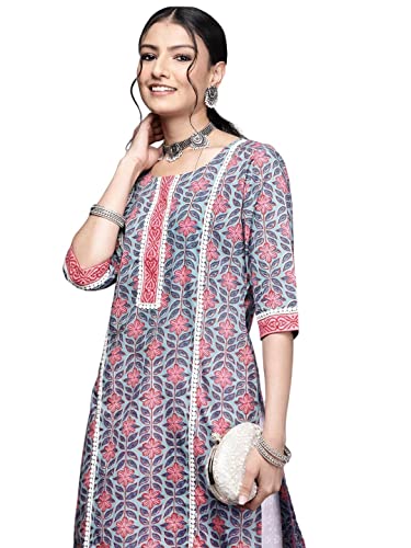 Image of Ayukta Women's Geometric Regular Cotton Printed Straight Kurta