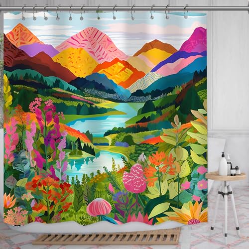 She Love Colorful Landscape Mountain Shower Curtain Nature Abstact Forest