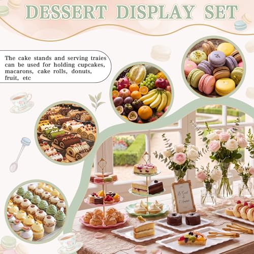 Présentoir à cupcake en plastique 3 niveaux support dessert biscuits thé rose vert
