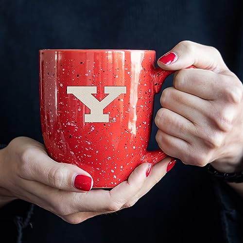 Image of Rico Industries NCAA Youngstown Penguins Red Personalized 16 oz Team Color Laser Engraved Speckled Ceramic Coffee Mug