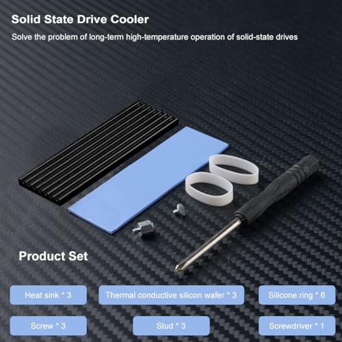 M.2 2280 Heatsink disipador de Calor de Aluminio,Disipador de Calor M.2 SSD,Disipador M.2 para PS5,Heatsink M2 SSD NGFF NVME,Disipador Termico,Almohadilla térmica,con destornillador,3 set - imagen 3
