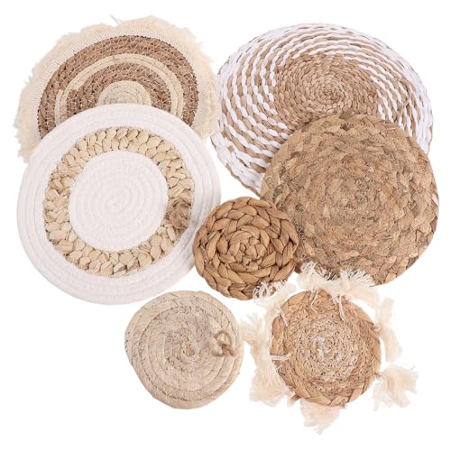 Decoración de pared bohemia de ratán beige rústico, platos circulares fáciles de colgar