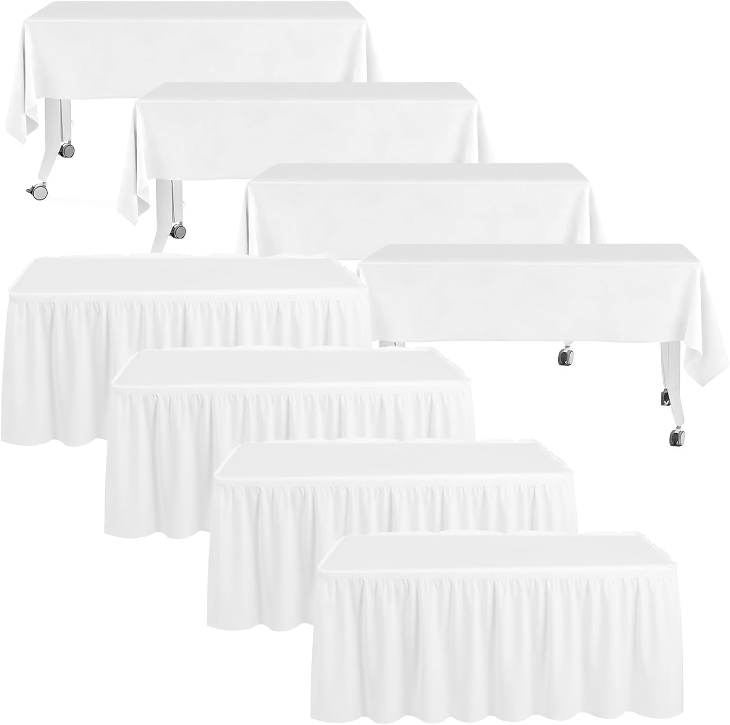 8Pcs White DisposableTable Skirts and Plastic Table Cloths,29 in x 14 ft Disposable Plastic Table Skirt, 54 x 108in White Disposable Tablecloth for Wedding/Baby Shower/Valentine/Party