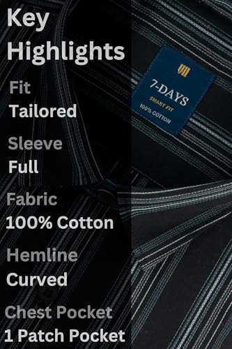 Image of 7-DAYS Men's Premium Striped Shirt - 100% Cotton, Tailored Fit (Between Slim & Regular), Full Sleeve, with Pocket - Smart Office & Casual Look