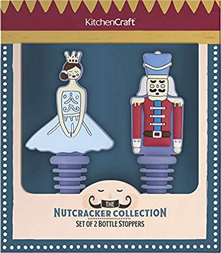 KitchenCraft The Nutcracker Collection Christmas Novelty Bottle Stoppers, Silicone, Multi-Colour, Set of 2
