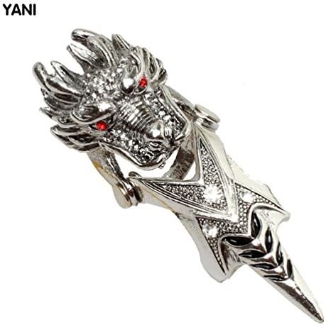 Janestore Punk Skull Armor Knuckle Hinged Long Full Joint Double Finger Ring Goth