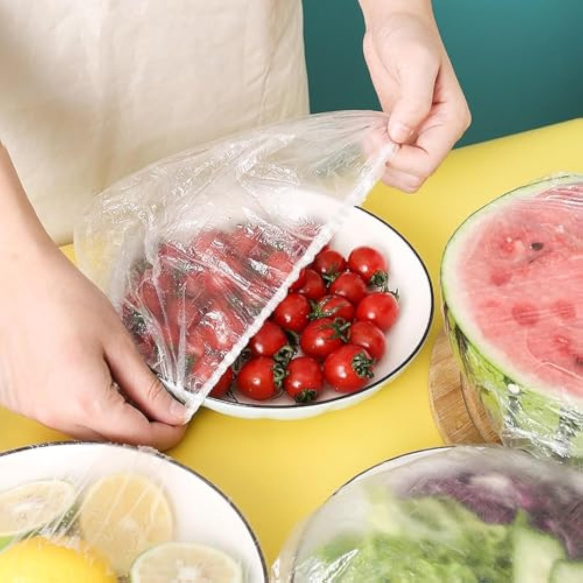 Disposable Food Covers, 100 Pcs Elastic Plastic Wrap