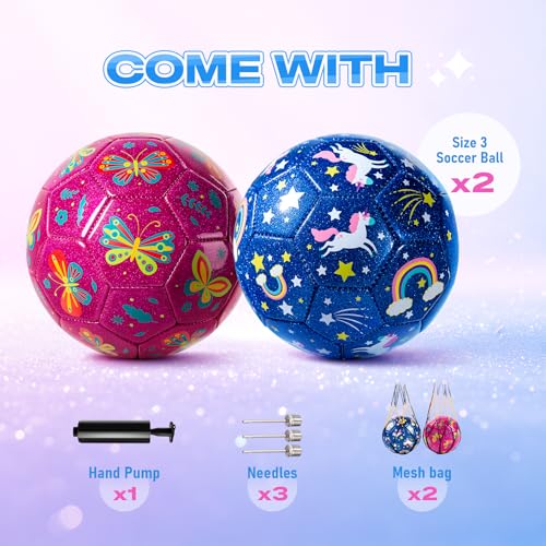 Image of Kids Soccer Ball, Size 3 Soccer Ball for Toddlers Ages 3-8 | Soccer Ball for Kids Ages 3-8, Glitter Cartoon Design, Great for Birthday Gifts, School Events, Games, and Outdoor Play